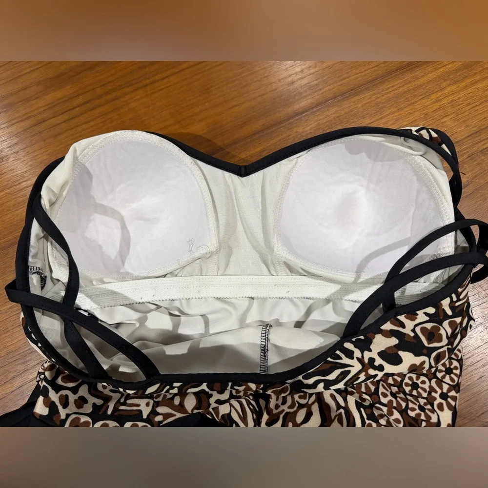 Trimshaper Size 18 Leopard Animal Print Black One Piece Swimsuit Beach Vacation - Picture 5 of 6